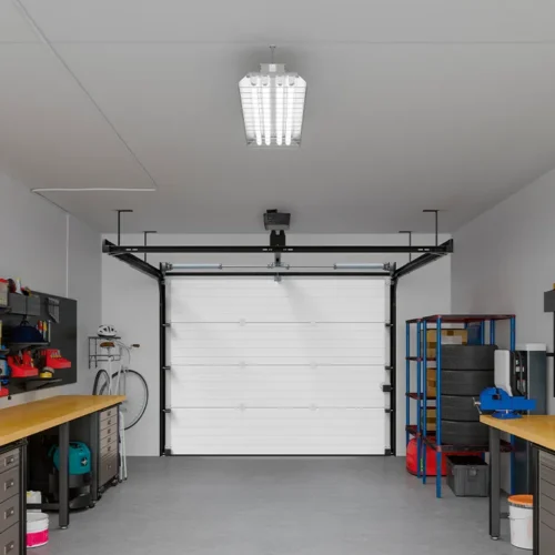 Illustrasjonsbilde av innsiden av en FLEX portbeslag i en garasje